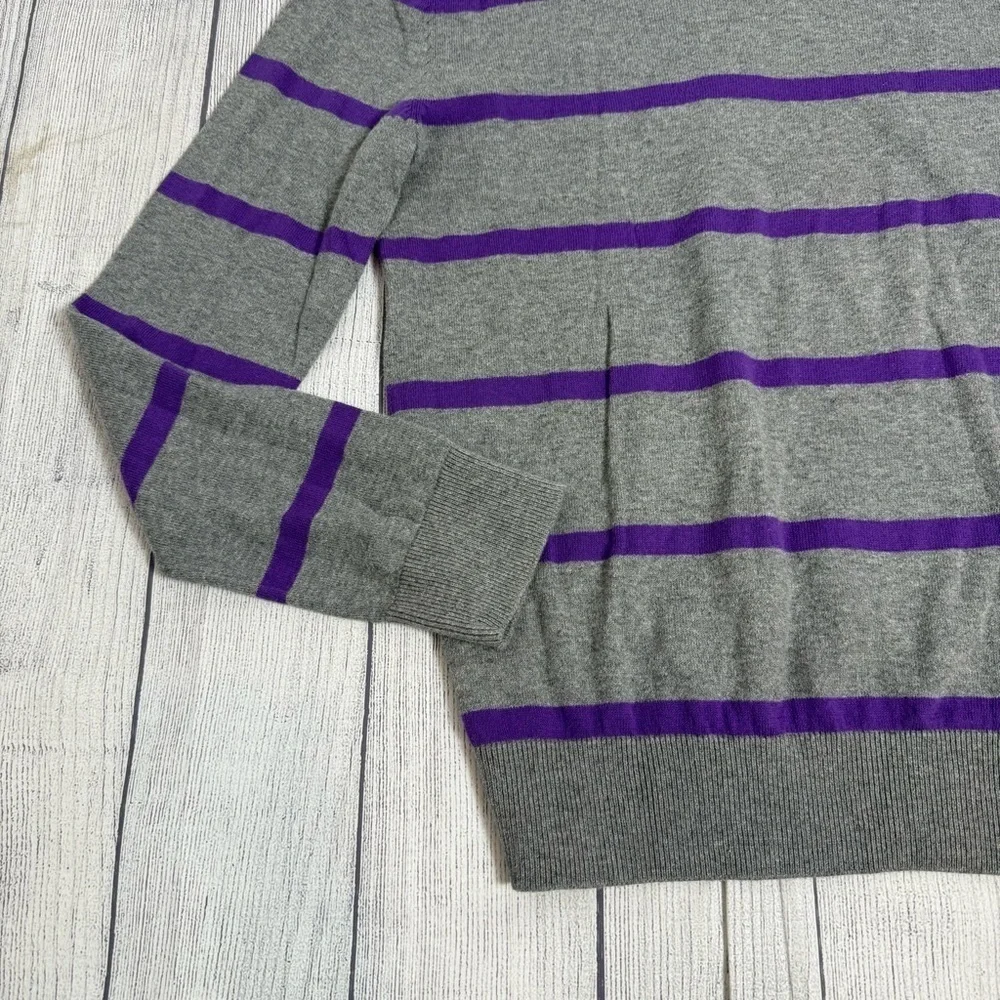 Old Navy boys Gray & Purple Striped V-Neck Sweater Size S 100% Cotton